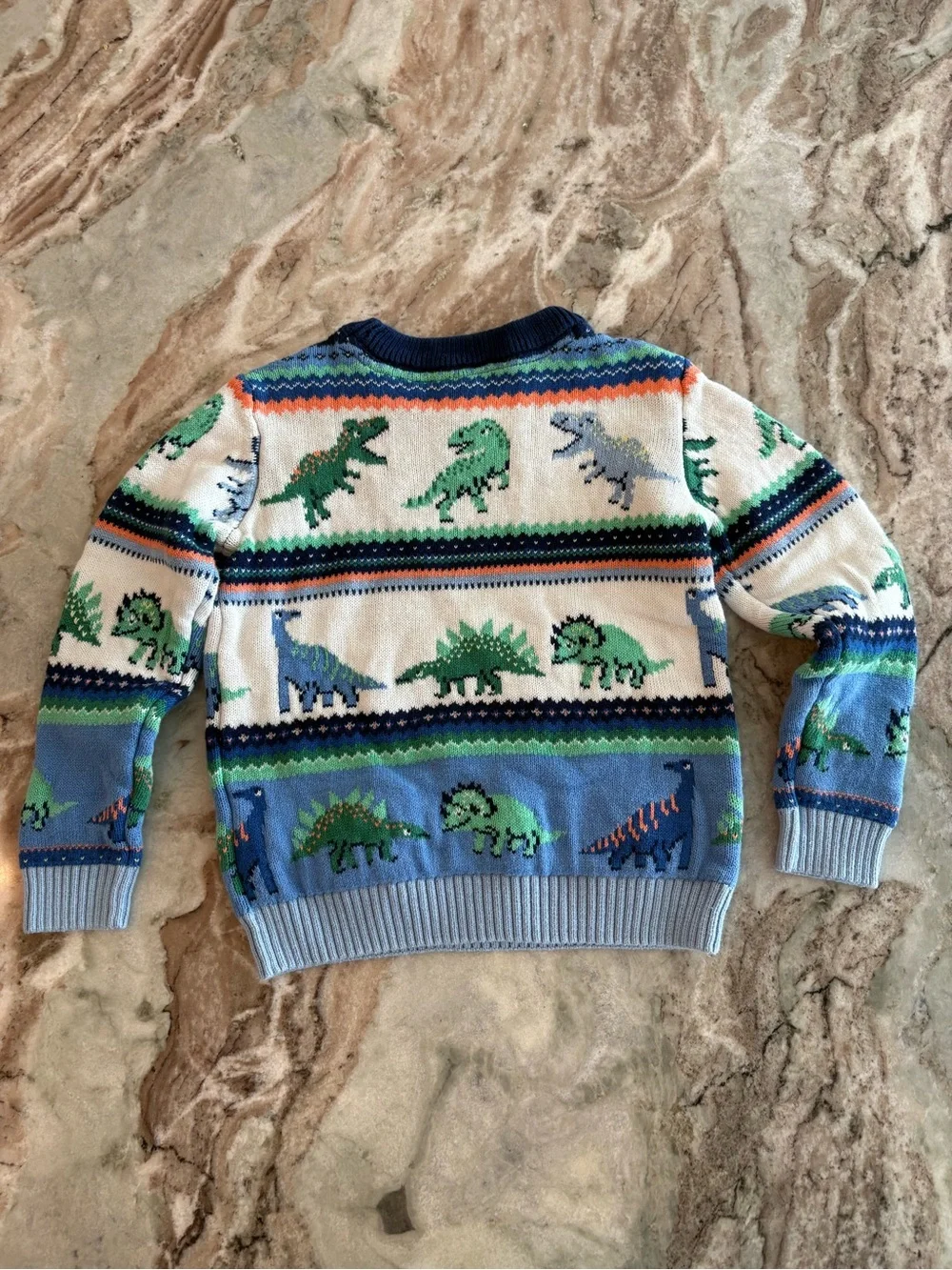 Gymboree Boys Dinosaur Crewneck Knit Sweater T-Rex Printed Size 6 Blue Green